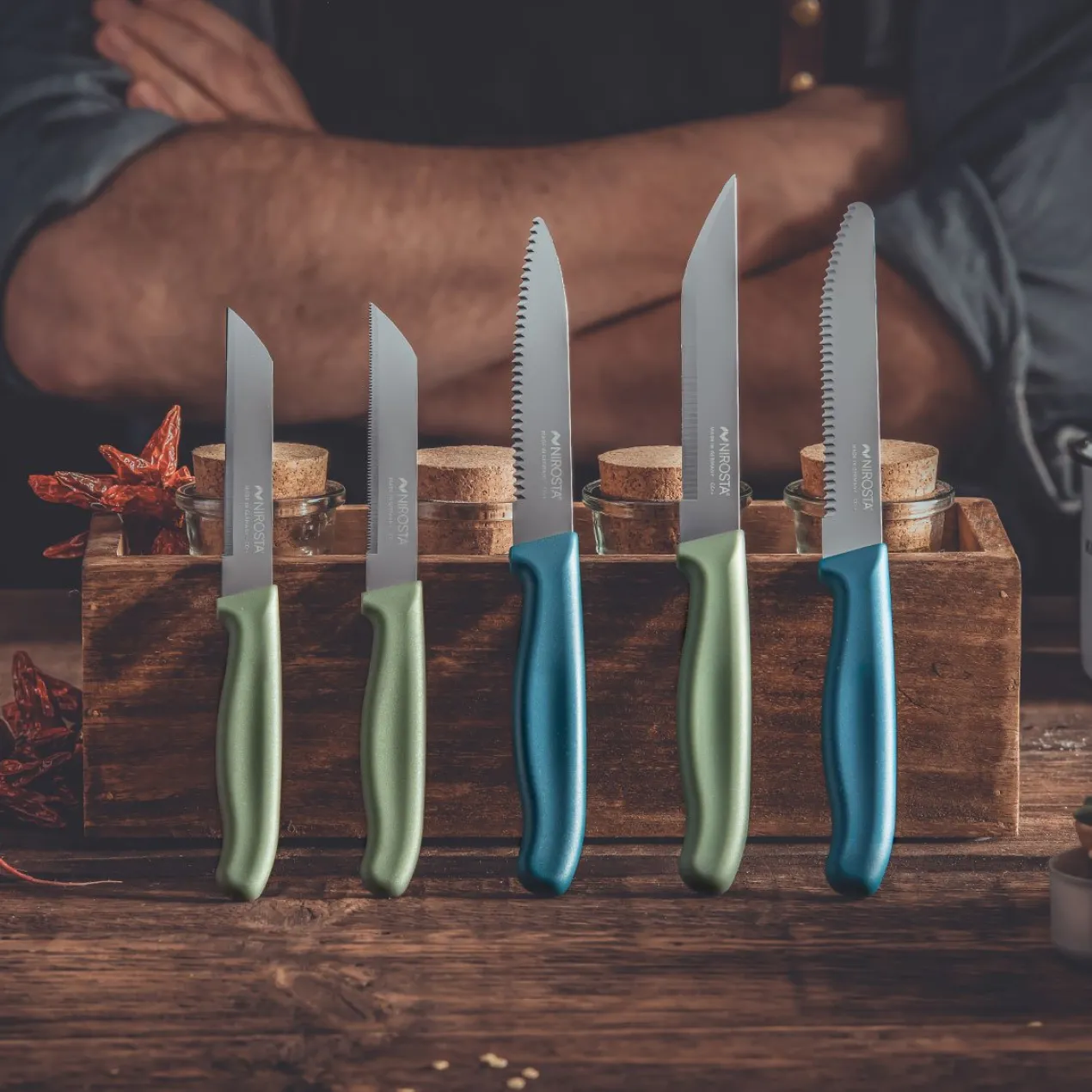 Vespermesser-Set Elemental, 2 Stück, grün/blau
