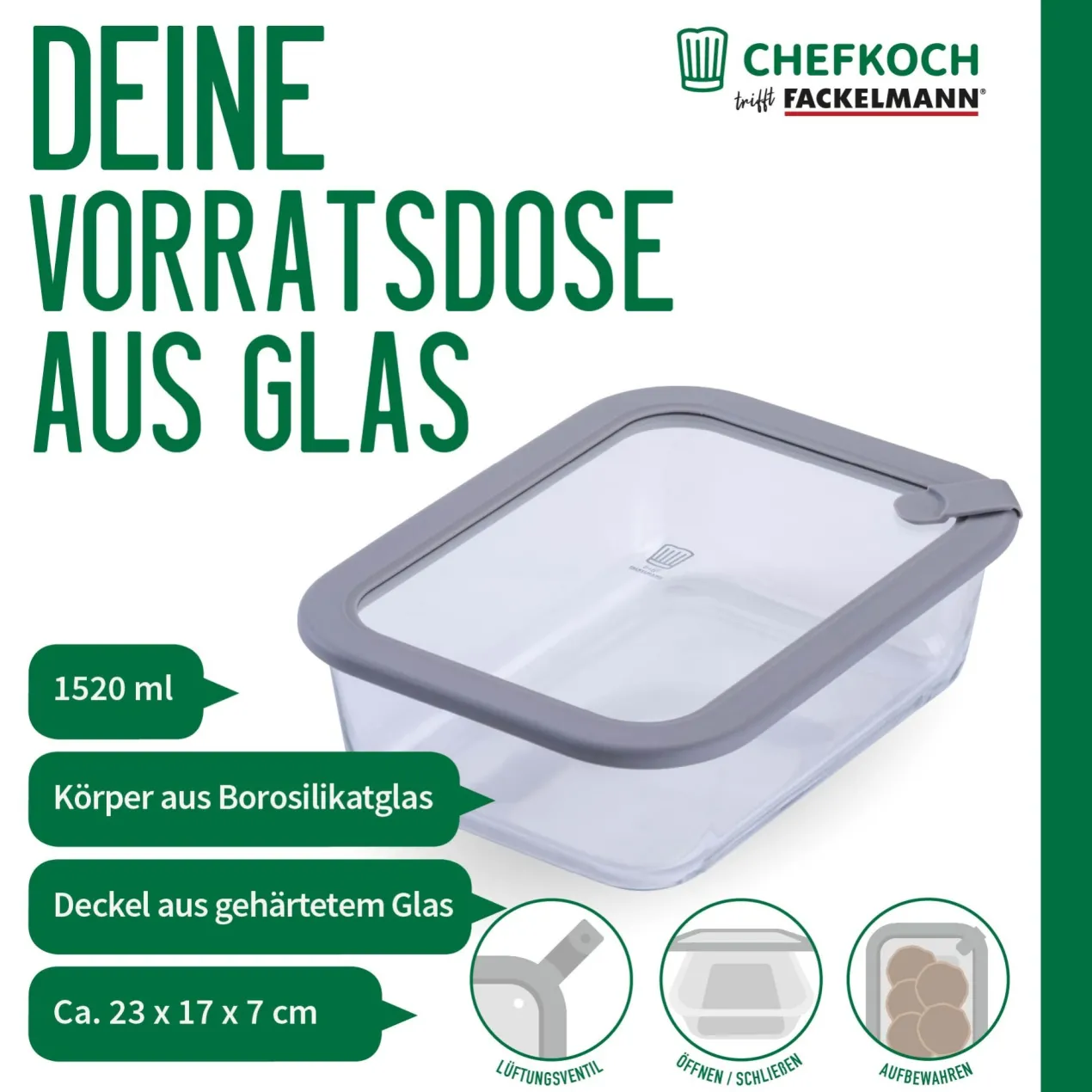 Vorratsdose Glas, eckig, 1520ml