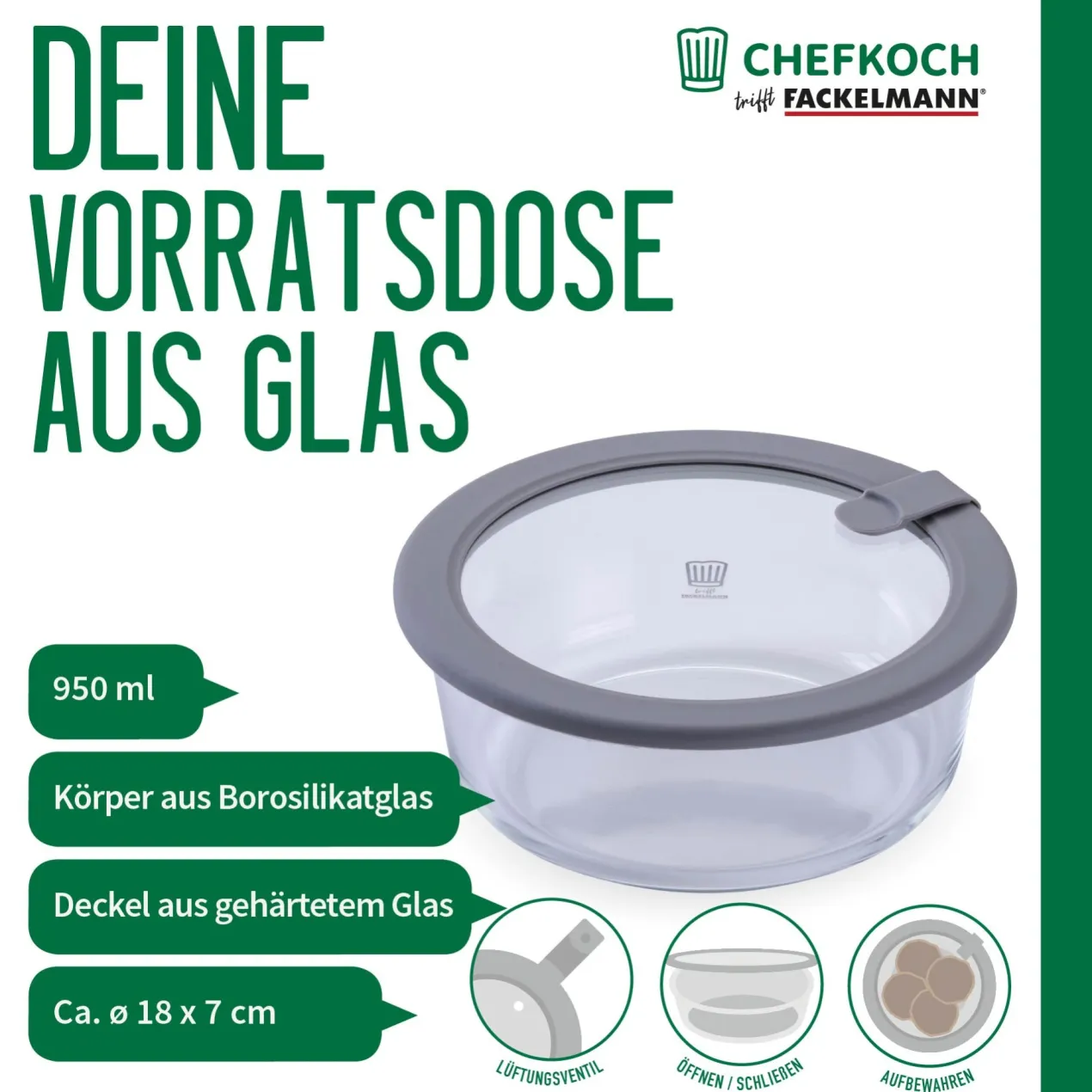 Vorratsdose Glas, rund, 950ml