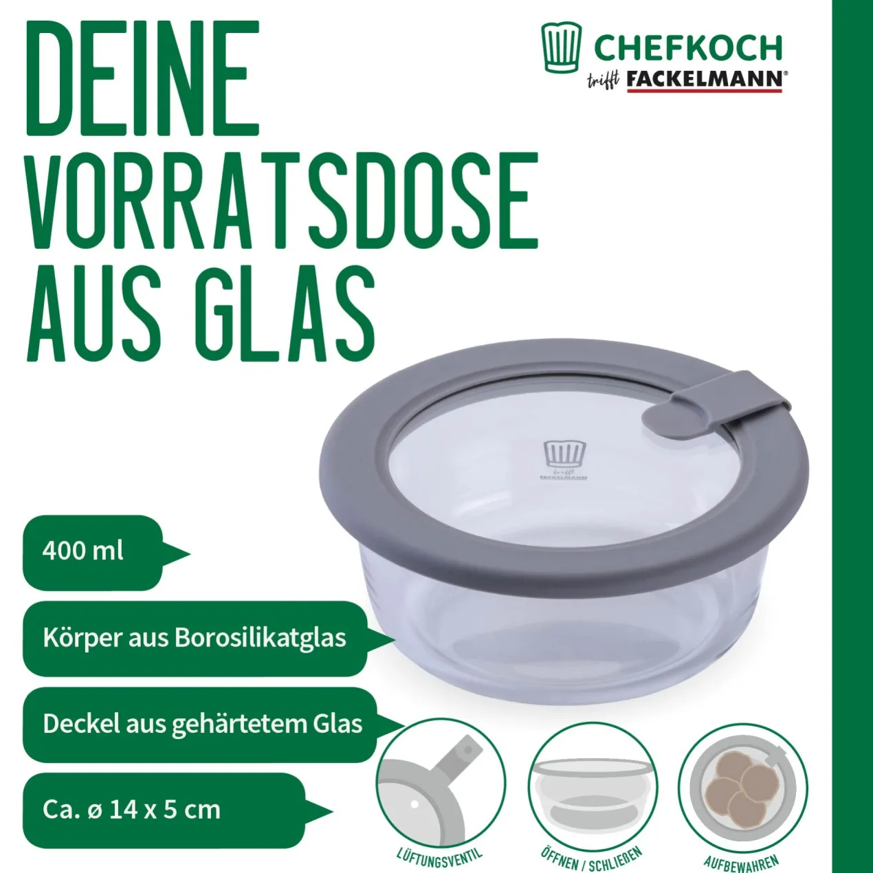 Vorratsdose Glas, rund, 400ml