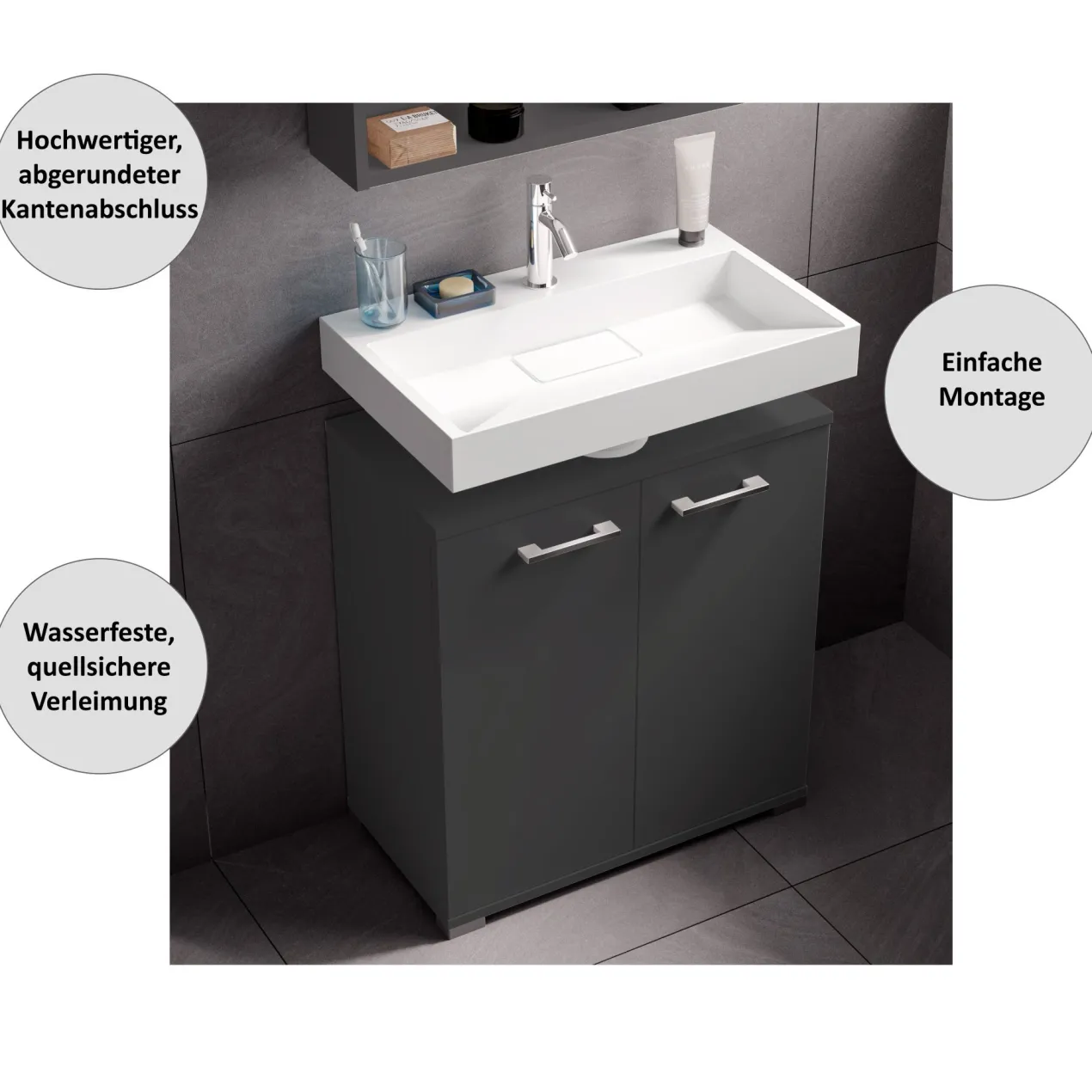 Waschbeckenunterschrank Easy, 60cm, Anthrazit, stehend
