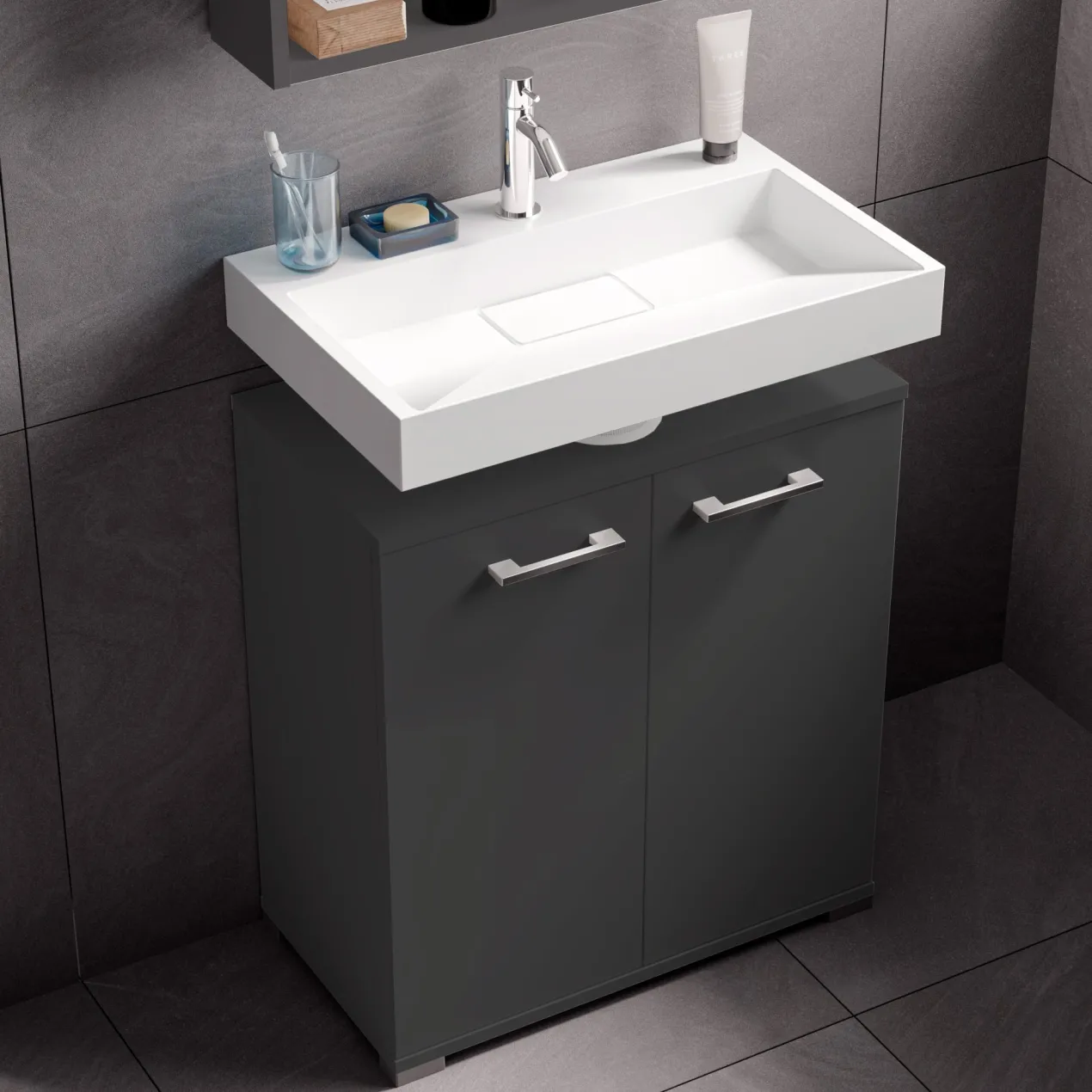 Waschbeckenunterschrank Easy, 60cm, Anthrazit, stehend