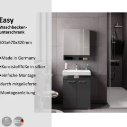 Waschbeckenunterschrank Easy, 60cm, Anthrazit, stehend