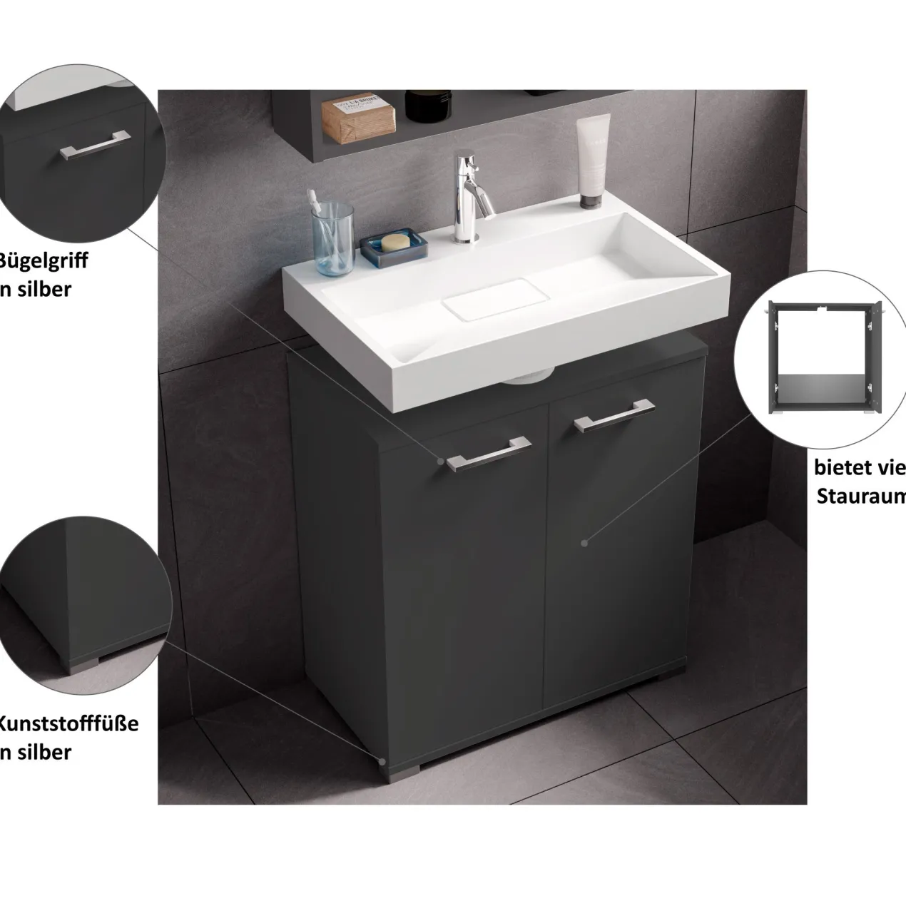 Waschbeckenunterschrank Easy, 60cm, Anthrazit, stehend
