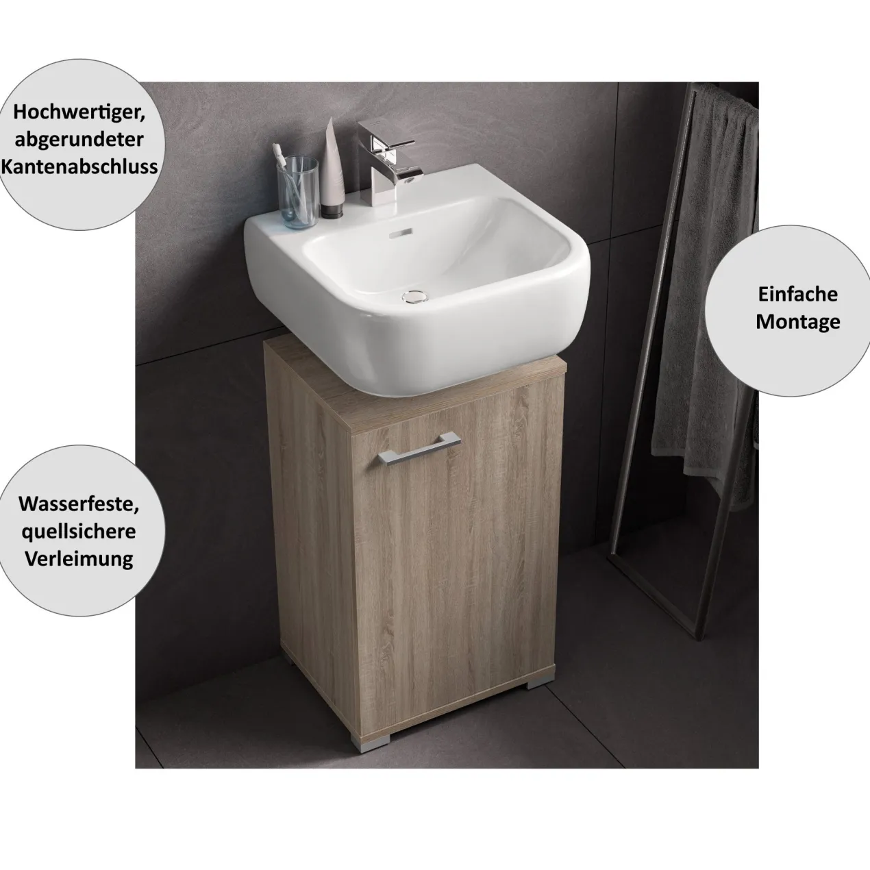 Waschbeckenunterschrank Easy, 40cm, Eiche, stehend