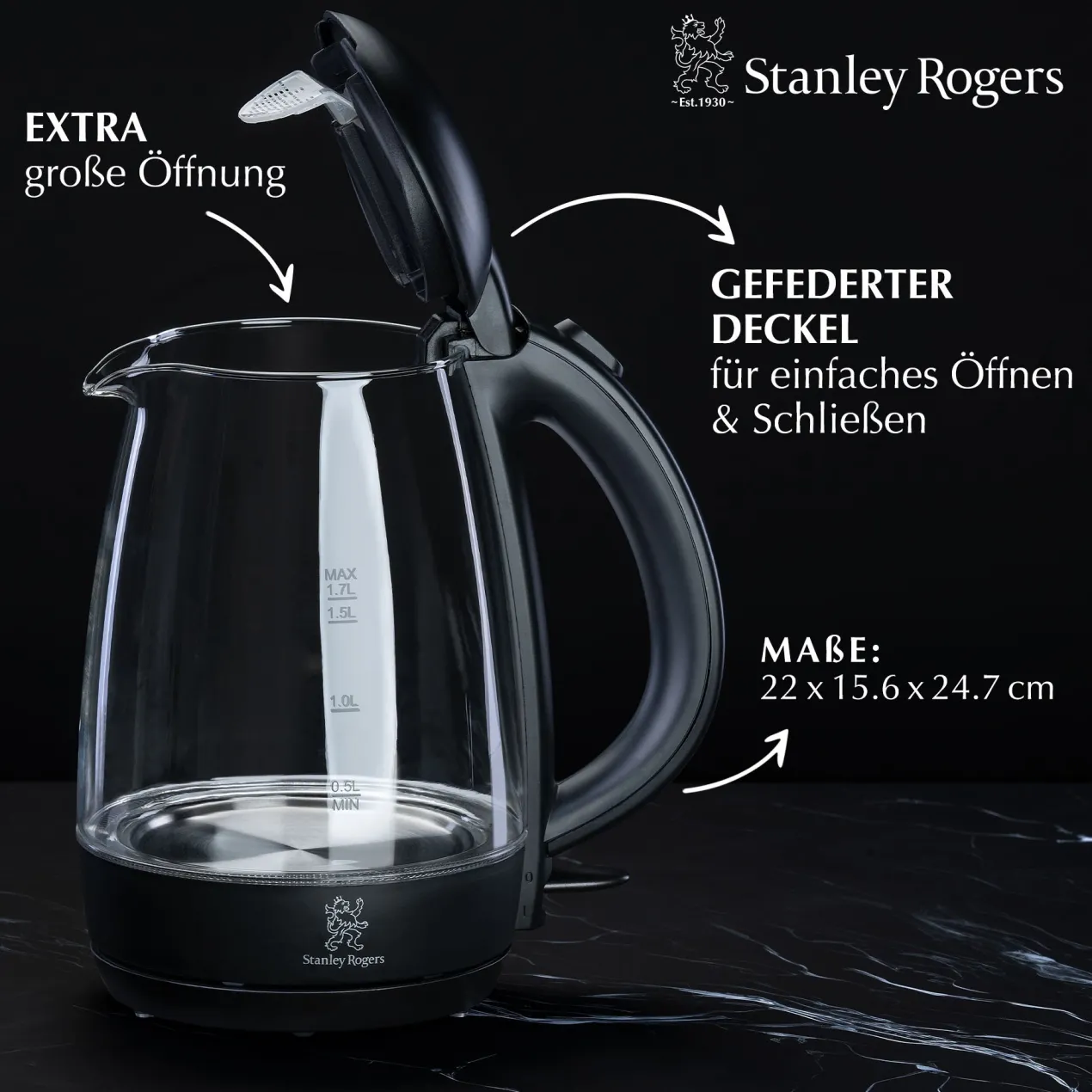 Wasserkocher, Glas, 1,7L